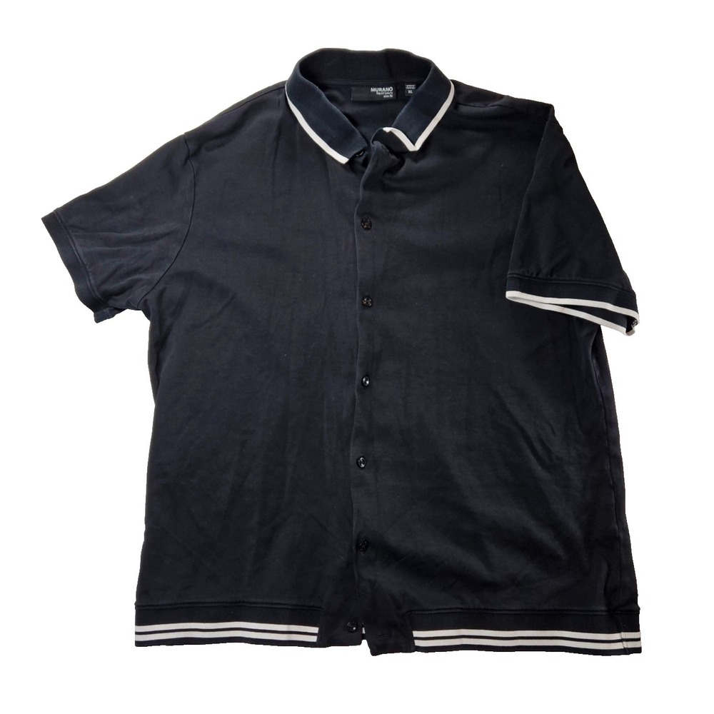 Murano Liquid Luxury Slim Fit Mens XL Black White Tipped Full Button Polo Shirt